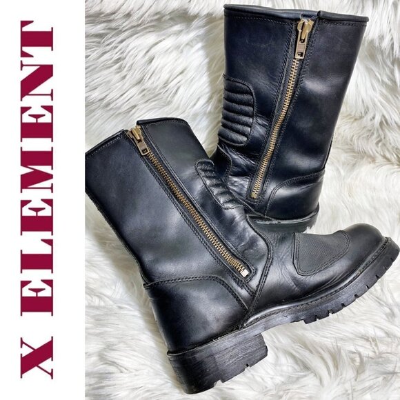 X ELEMENT Men's Black Leather Steel Toe Oil Resistant Moto Work Boots, Size 9 - Picture 5 of 14